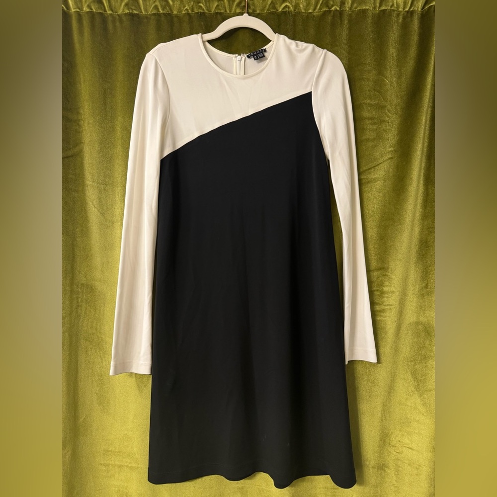 Theory Putello Black and White Long Sleeve Colorblock Dress
